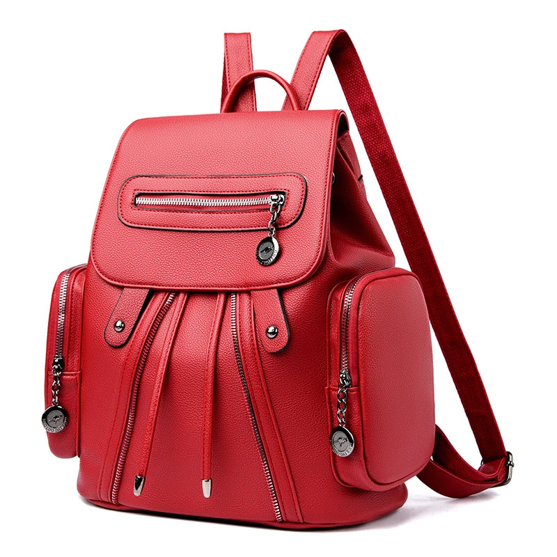 Fashion Backpack High Quality Leather Multi-pocket Rucksack