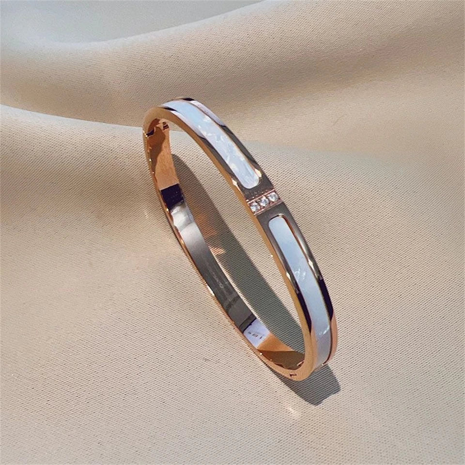 5/1pcs Sparkling Zirconia Inlaid Stainless Steel Bracelet