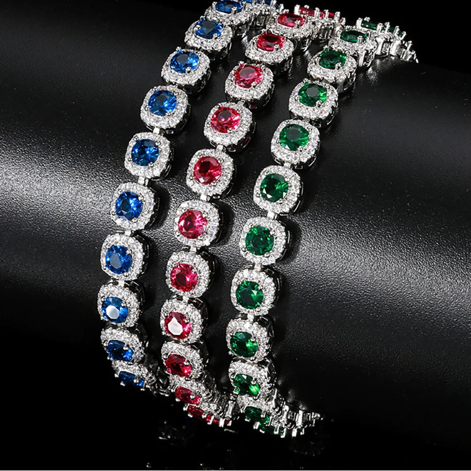 Retro 4*4mm Ruby Emerald Sapphire Bracelets for Women Gemstone Fine Jewelry