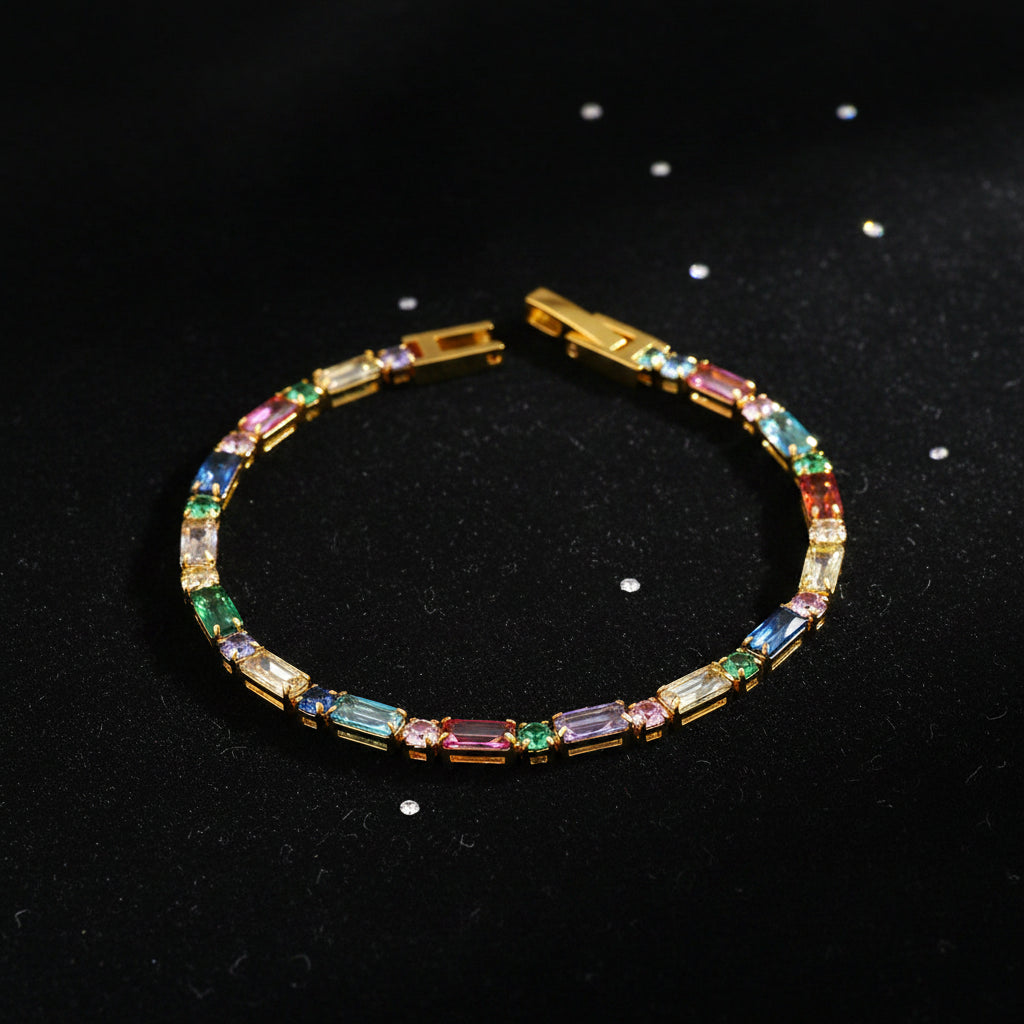 Cubic Zirconia Bracelet Stainless Steel 18k Gold Plated Bangle