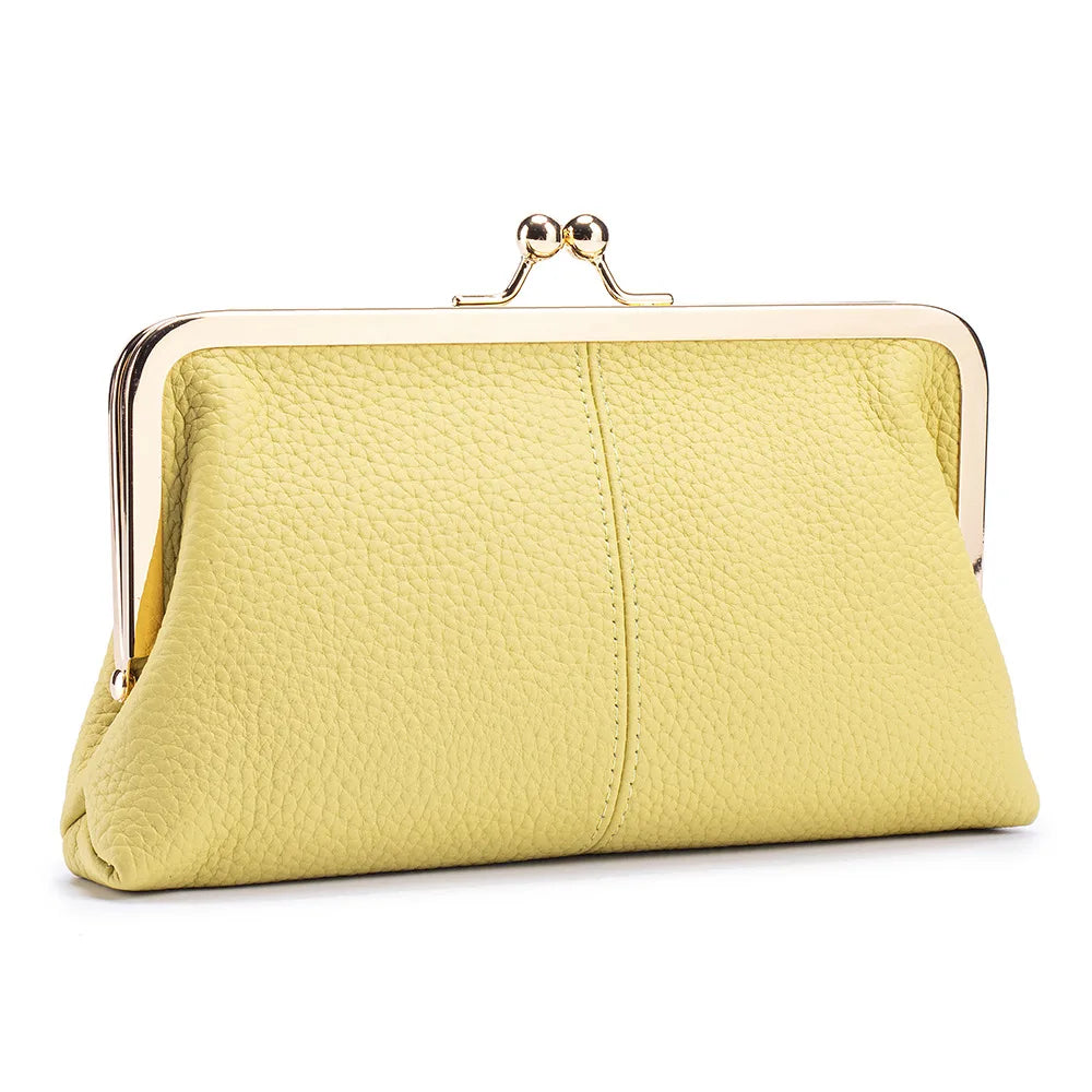 Genuine Cow Leather Long Clutch Wallet Clip Fashion Retro