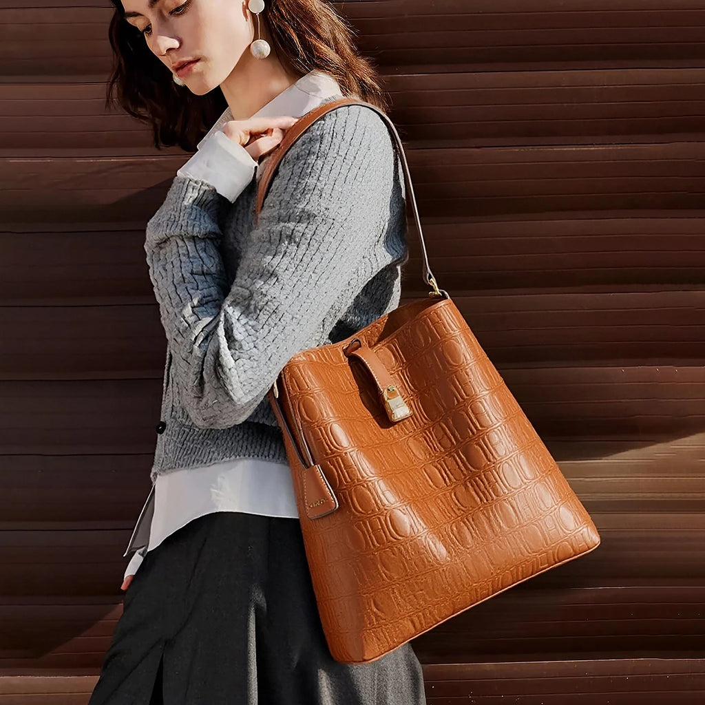Leather Shoulder Bags Vintage Inspired Designs Gold-Toned Locks Textured Straps
