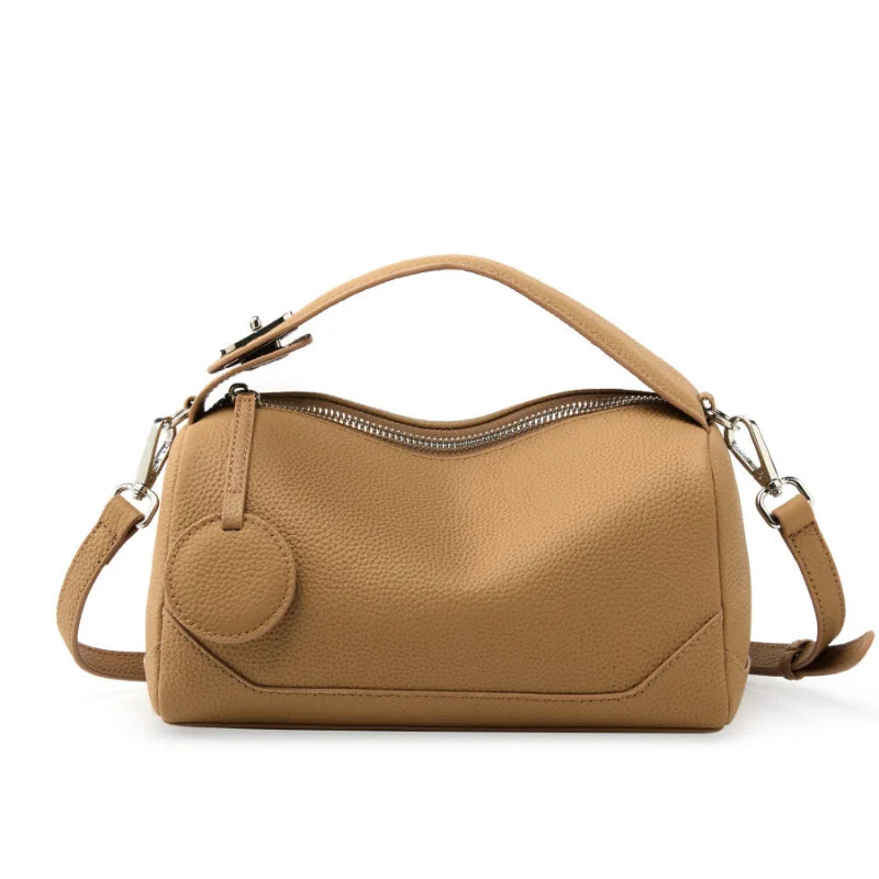 Genuine Leather Crossbody Boston Bag Vegetable Tanned Cowhide Women Shoulder Bag