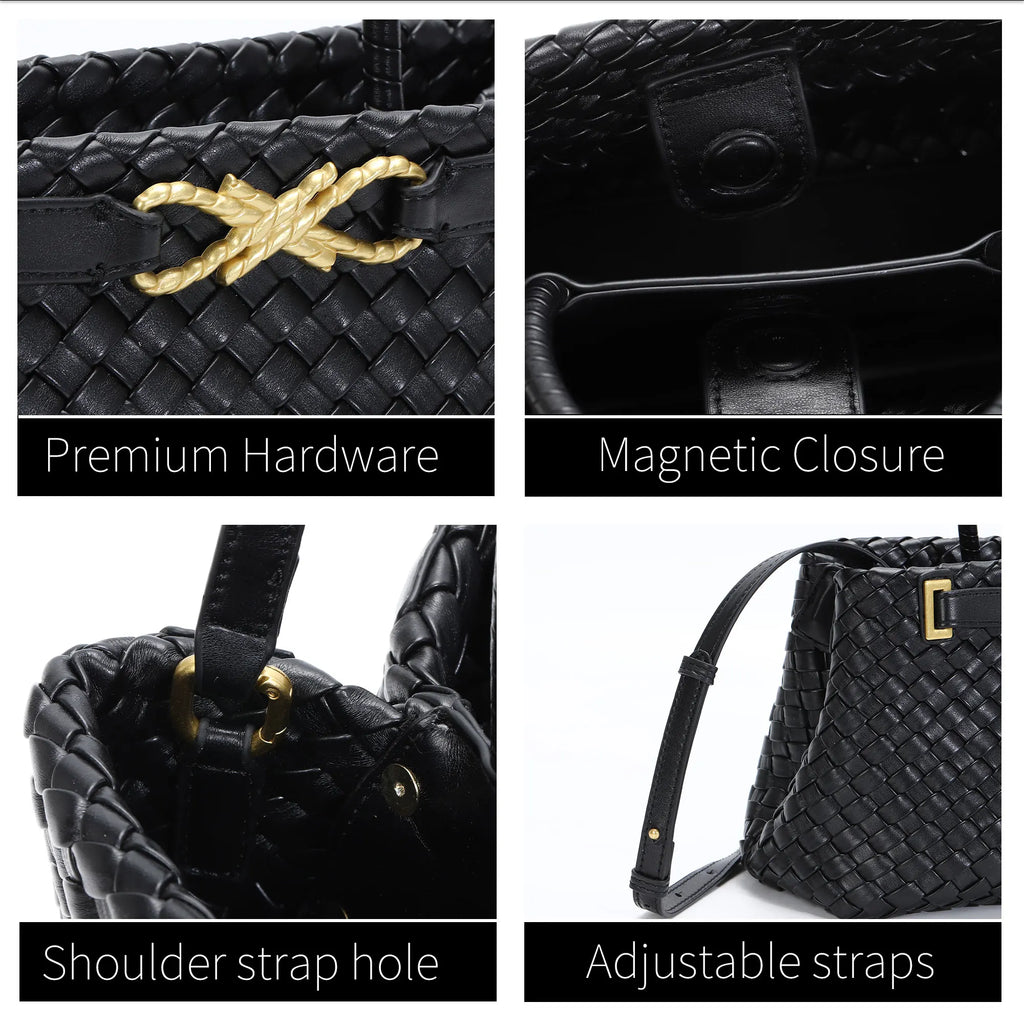 Woven Tote Bag for Women Vegan Leather Shoulder Handbag Design