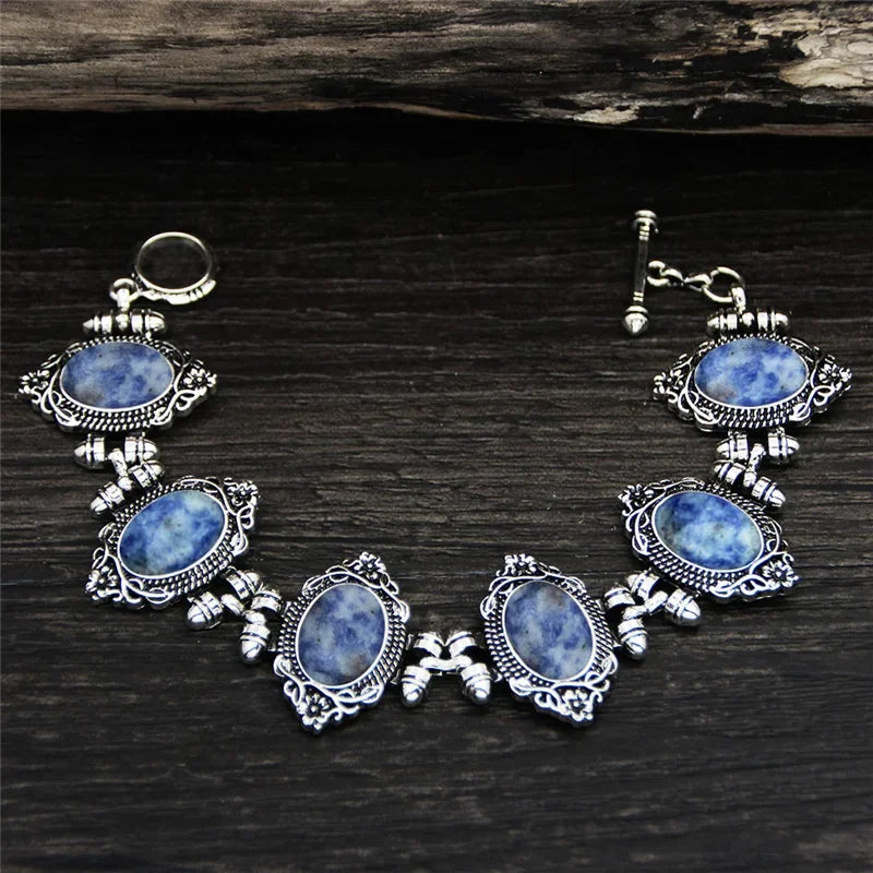 Oval Plant Flower Amethysts Quartz Bracelet