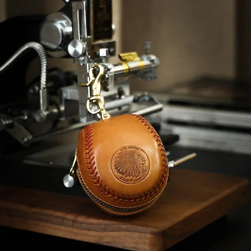 Handmade Leather Baseball Key Holder Bag Earphone Case Coin Purse