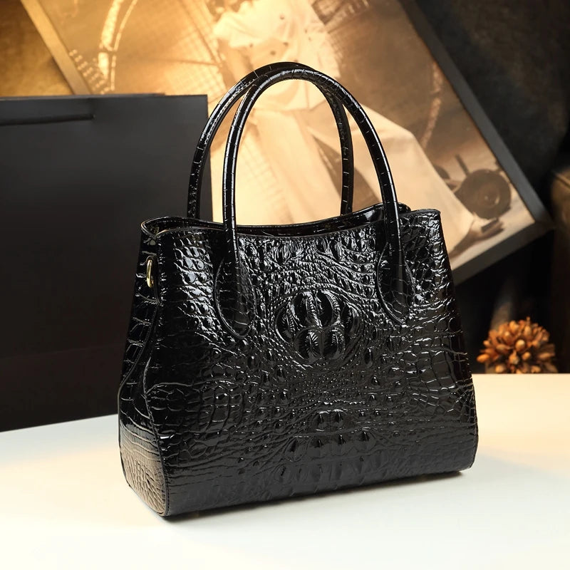 Women's Tote Bag Crocodile Pattern Genuine Leather Handbag