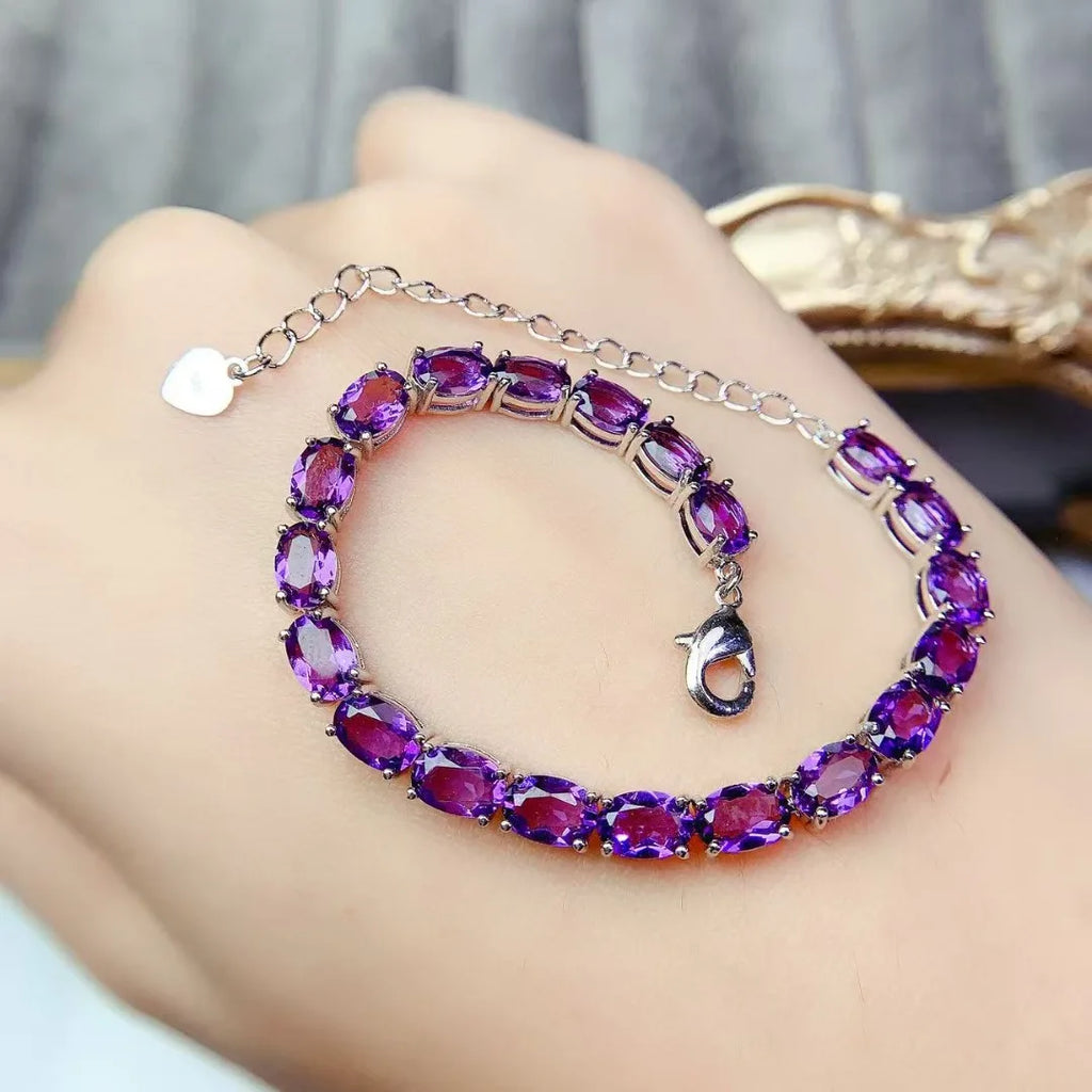 Silver Natural Amethyst Bracelet Female 925 Silver Certification Luxury Jewelry