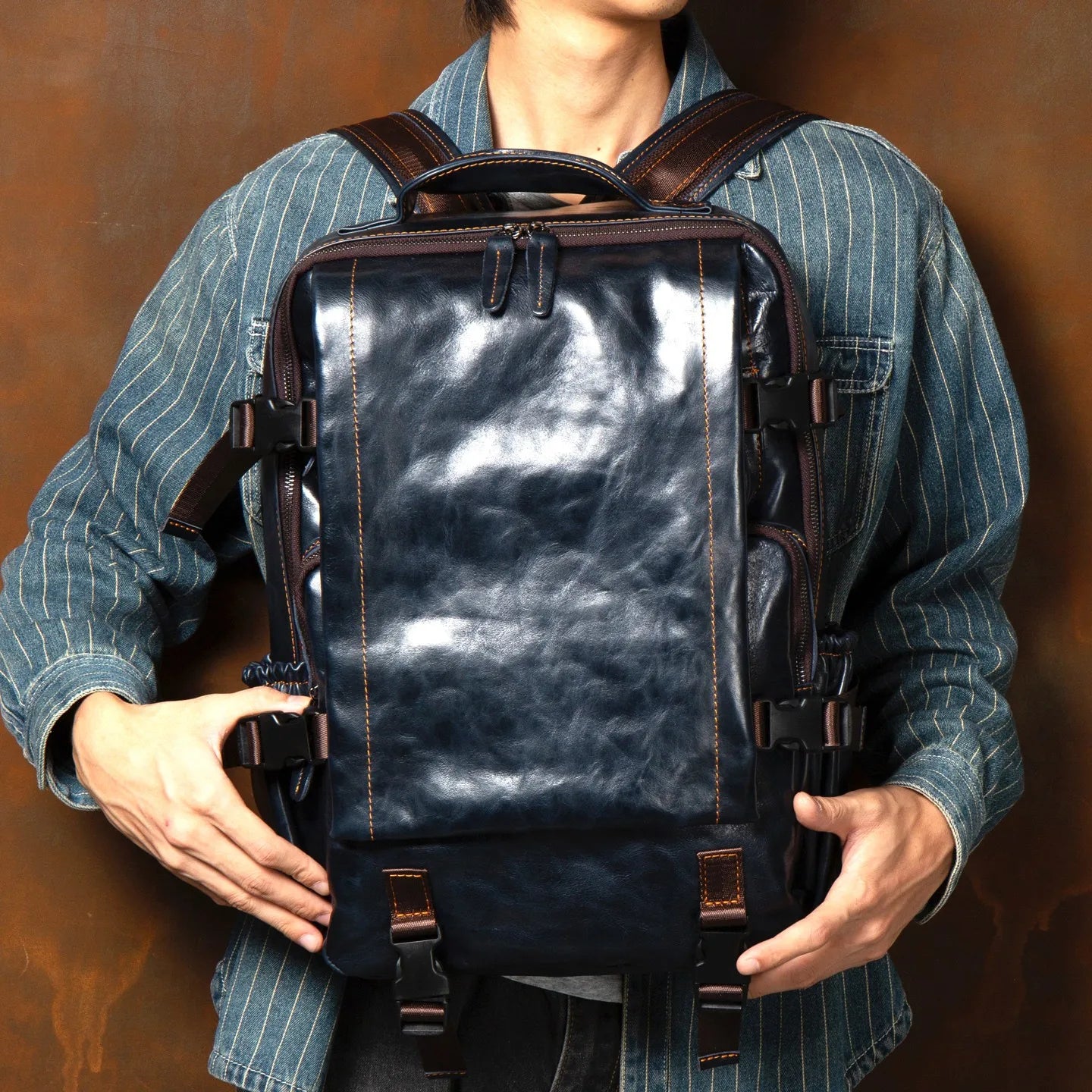 Handmade genuine leather backpack for business and casual