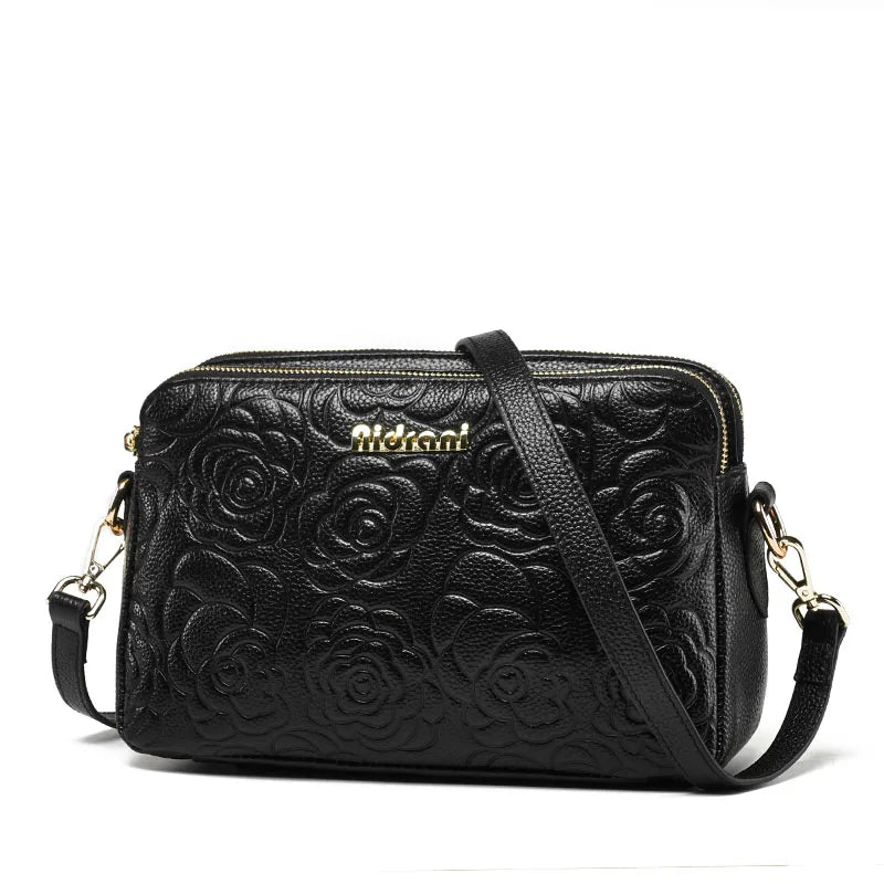 Fashionable single shoulder crossbody bag cowhide floral pattern