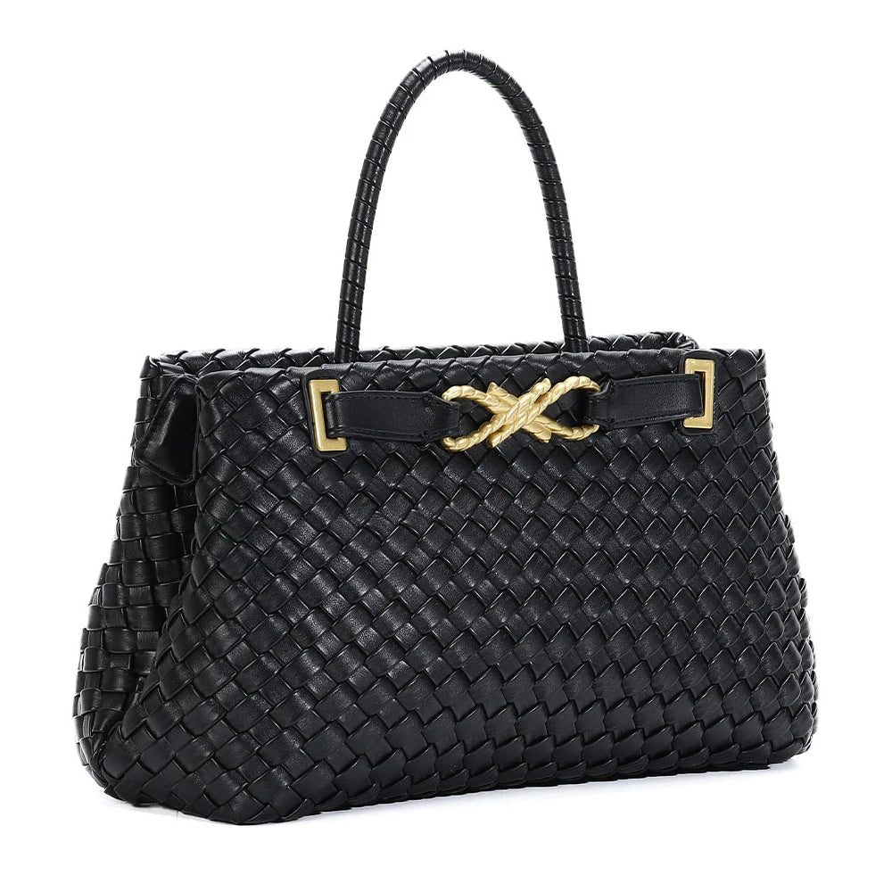 Woven Tote Bag for Women Vegan Leather Shoulder Handbag Design