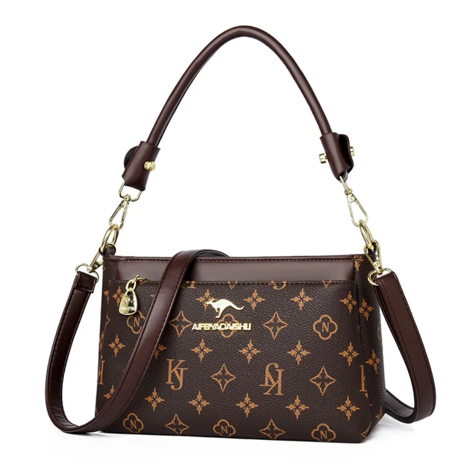 Patterned Leather Crossbody Bags for Women Luxury Design 3 Layers Purse Handbag