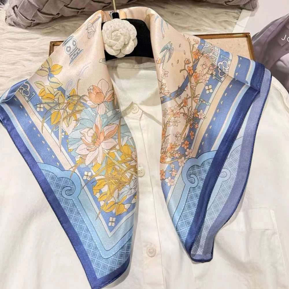 100% Silk Small Square Scarf Neckerchief for Women