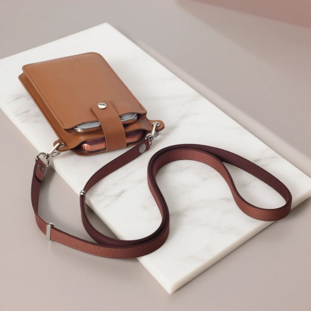 Premium Leather Crossbody Phone Bag Adjustable Strap