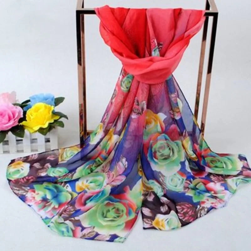 Chiffon Scarf Butterflies Branch Pattern Versatile Elegant