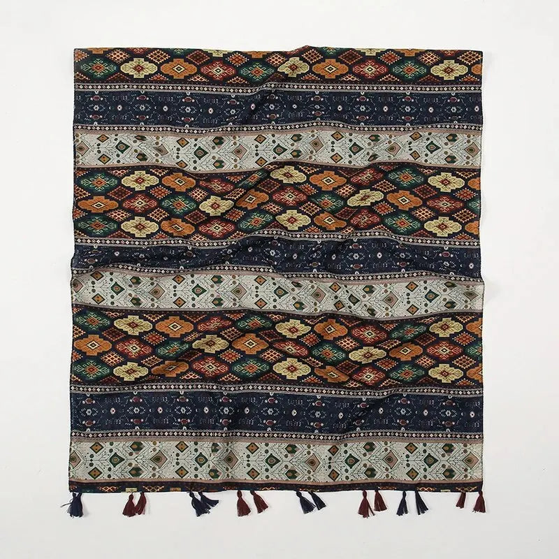 Artistic Printing Geometry Tassel Scarf Luxury Fashion