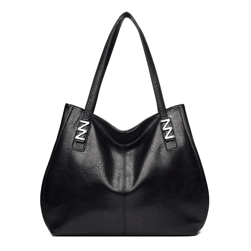 Big Retro Design PU Leather Shoulder Bags Trendy Female Handle Bag Lady Handbags