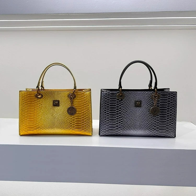 Luxury Design Quality Cowhide Snake Pattern Shoulder Bag