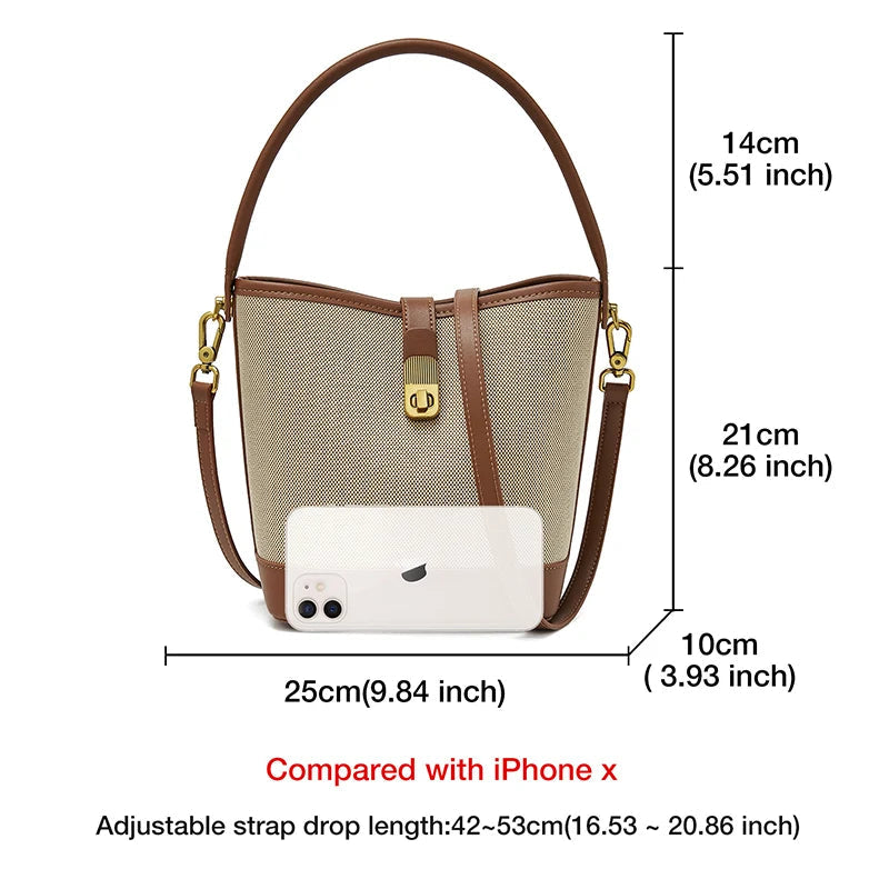 Women's Handbag PVC Leather Lady Bucket Bag Fashion Shoulder Bag Light Luxury