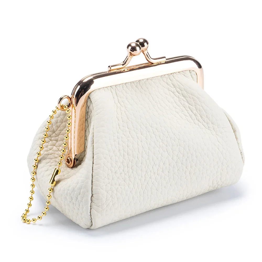 Genuine Leather Mini Vintage Coin Purses Kiss Lock Design