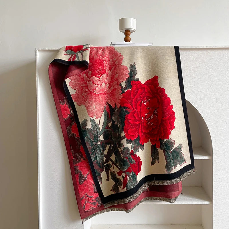Luxury Flower Cashmere Scarves High Quality Thicken Wrap