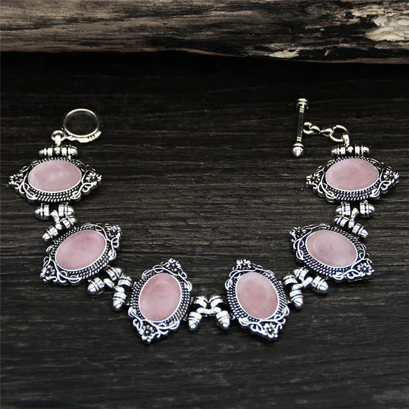 Oval Plant Flower Amethysts Quartz Bracelet