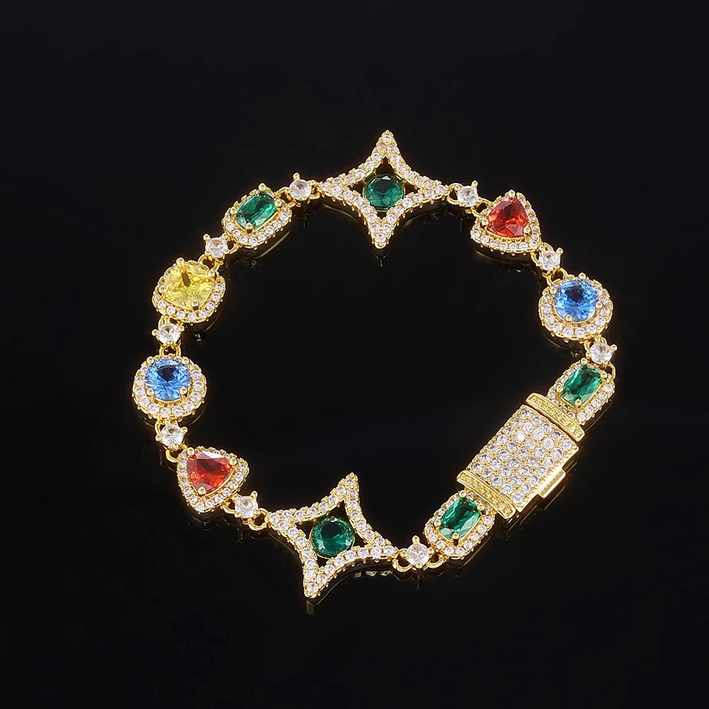 Iced Out Colorful Star Chain With Tennis Bracelet