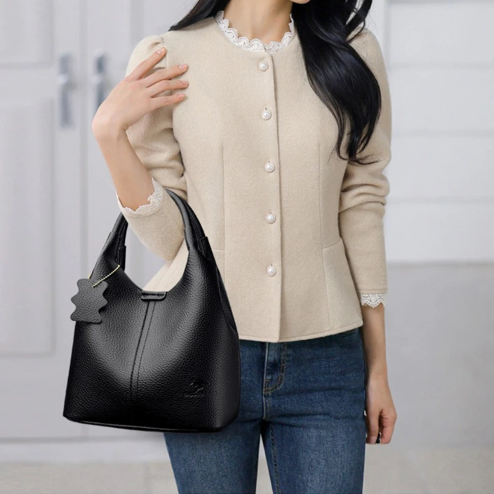 Genuine Brand Soft Pu Leather Women Bucket Bag High Quality Tote Handbag