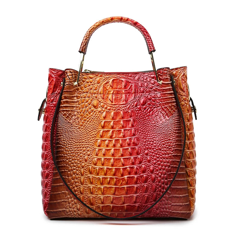 High quality crocodile pattern leather large capacity handbag