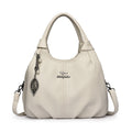 Soft Leather Hobo Handbag 3 Layer Shoulder Crossbody Bag with Pearl Leaf Pendant