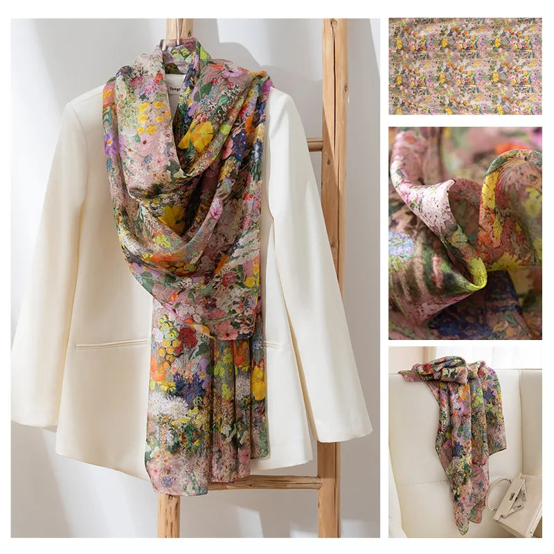 Luxury 100% Mulberry Silk Scarf Thin Breathable Shawl