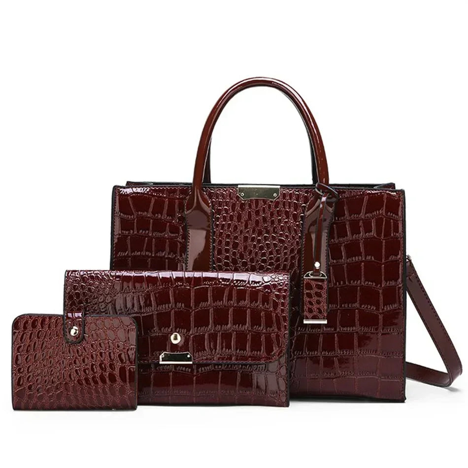 Large Capacity Crocodile Pattern Shoulder Tote Bag Leather Purses and Handbags