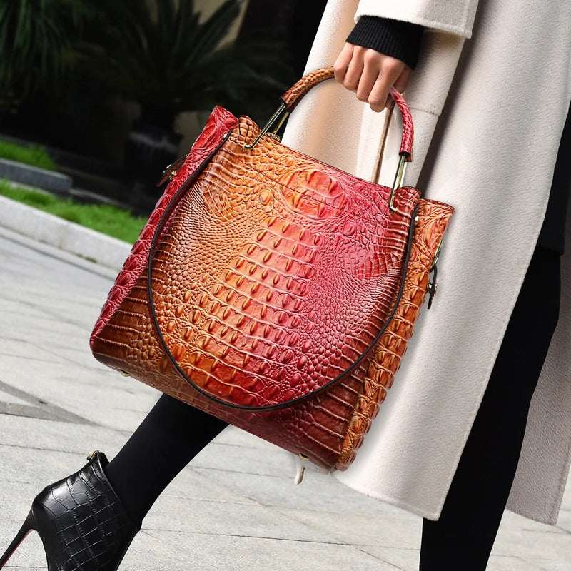 High quality crocodile pattern leather large capacity handbag