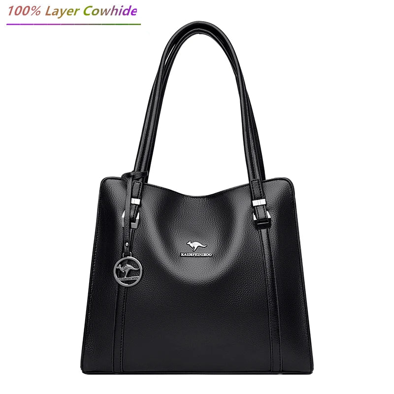 Genuine Soft Leather Handbags for Women Vintage Shoulder Tote Bag Luxury Design