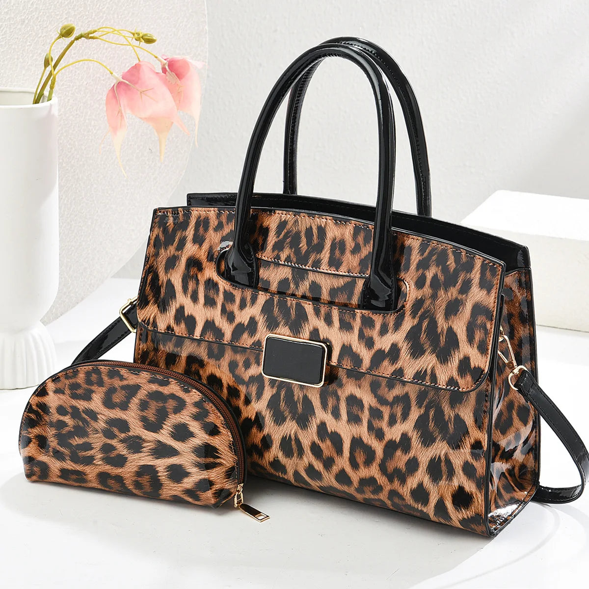 Fashionable Leather Leopard Print Handbag Luxury Shoulder Bag