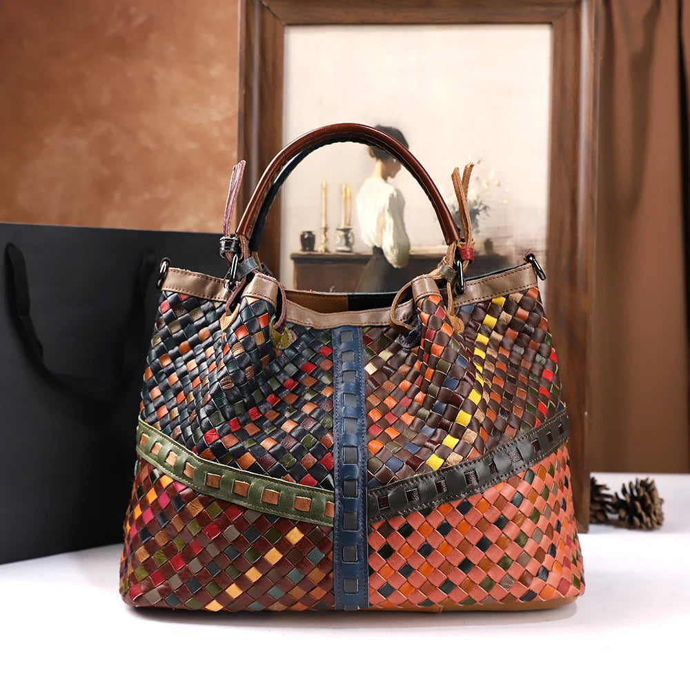 Retro women's handbag with a top layer of cowhide large capacity