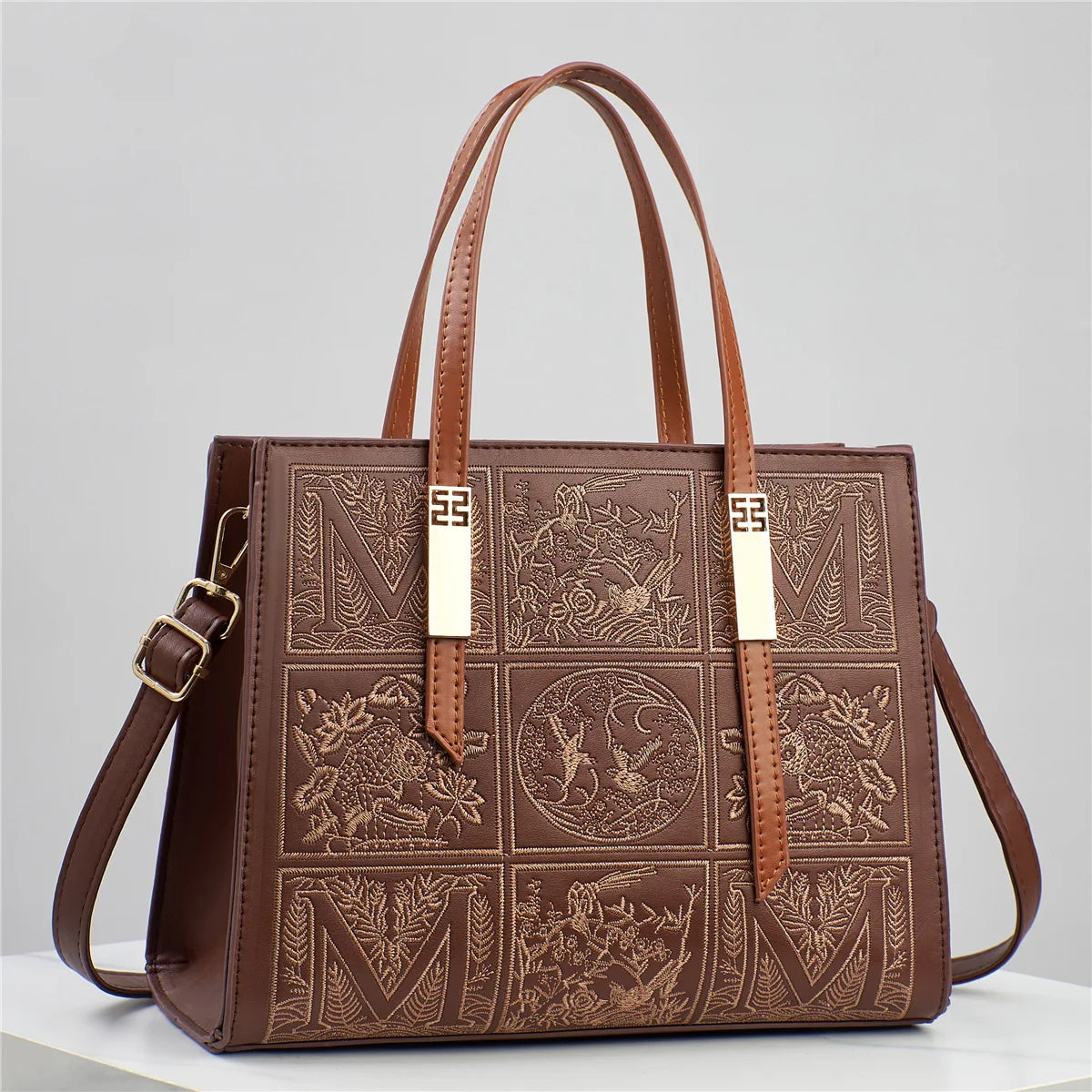 Embroidered Fashionable Handbag Square Single Shoulder PU Leather Crossbody Bag