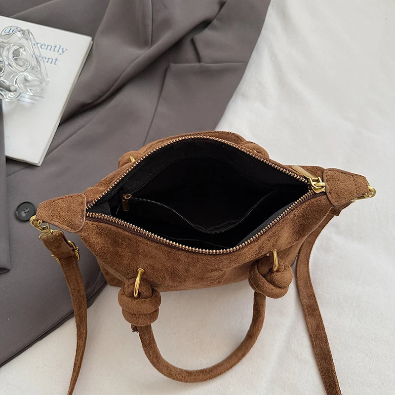 Women Small Suede Crossbody Retro Short Handle Bag