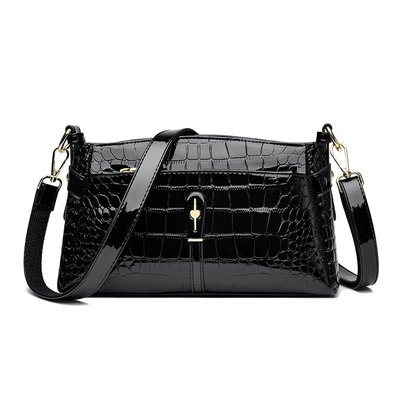 Luxury Patent Leather Handbag Crocodile Pattern Fashion