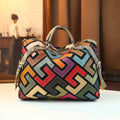 Crossbody retro geometric color blocked leather computer bag