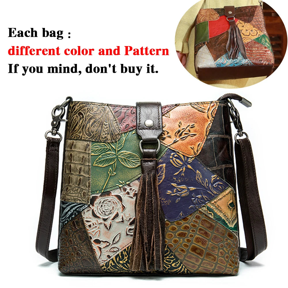 Women's Shoulder Bag Genuine Leather Fashion Patchwork Design