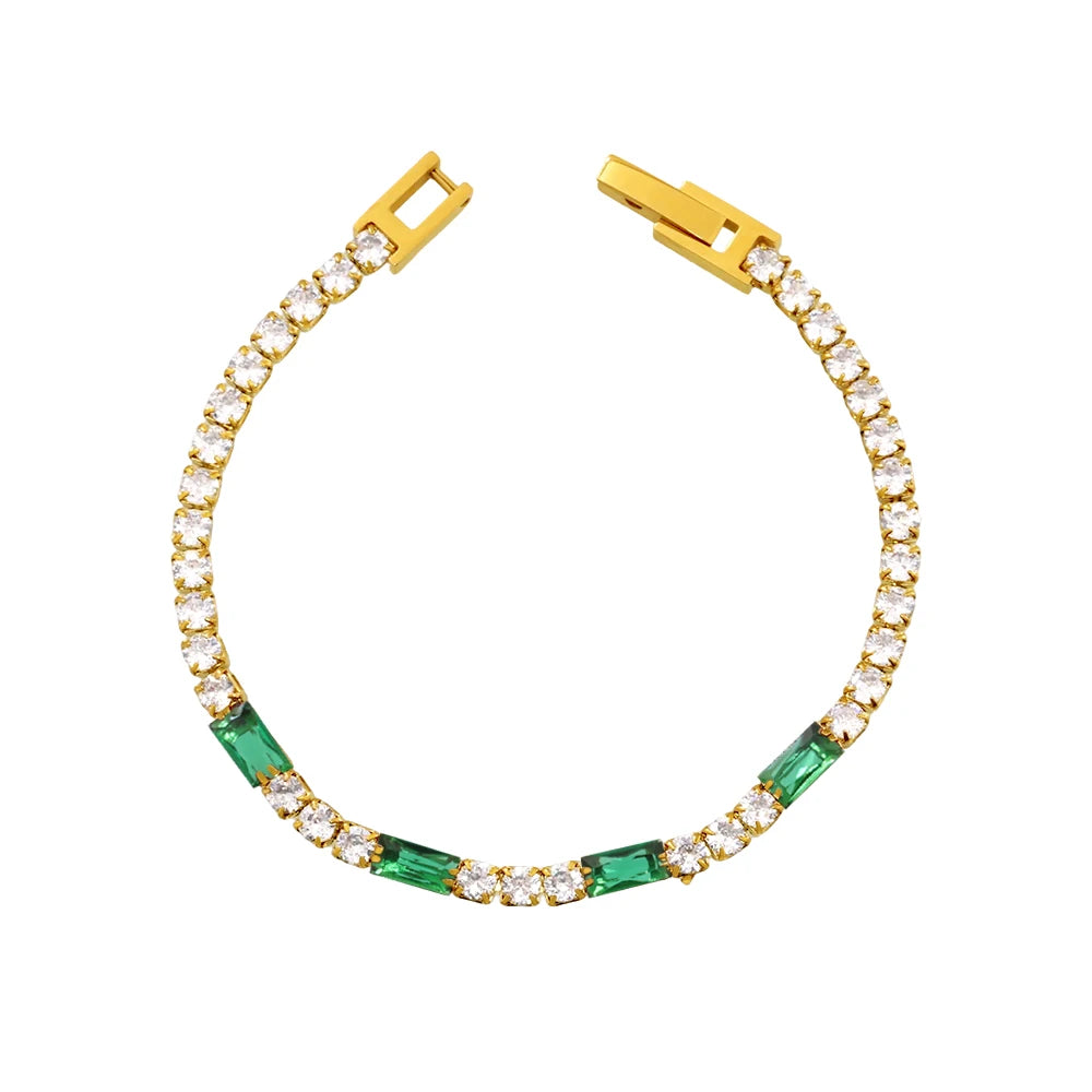 Cubic Zirconia Bracelet Stainless Steel 18k Gold Plated Bangle