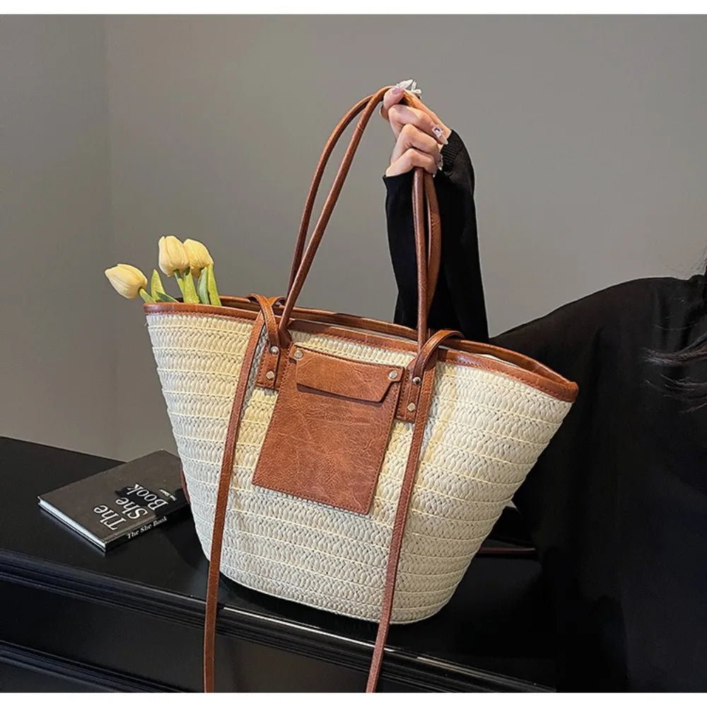 Vintage Style Straw Basket Bag Rattan Material Woven Design