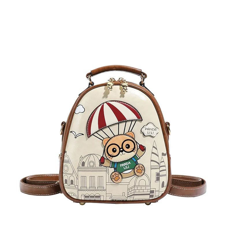 Soft Leather Small Backpack Shoulder Bag Multifunction Travel Bag