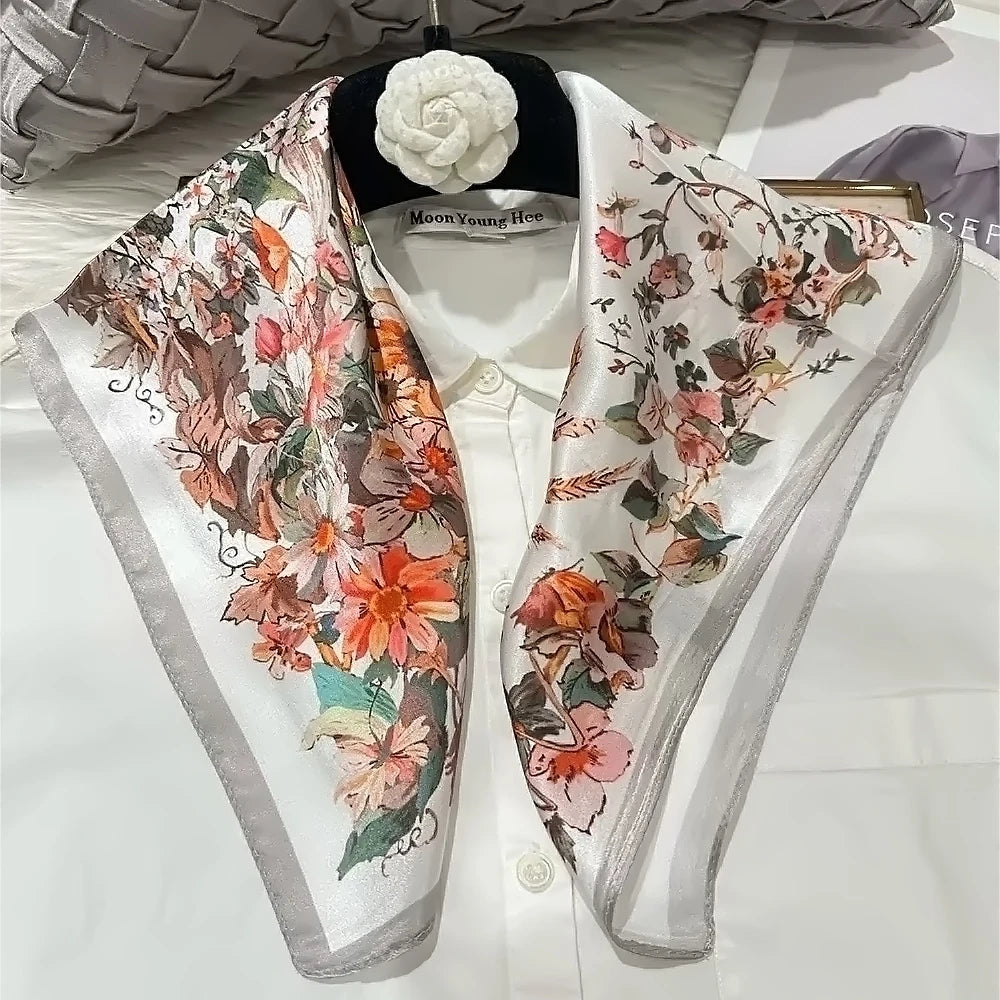 100% Silk Small Square Scarf Neckerchief for Women