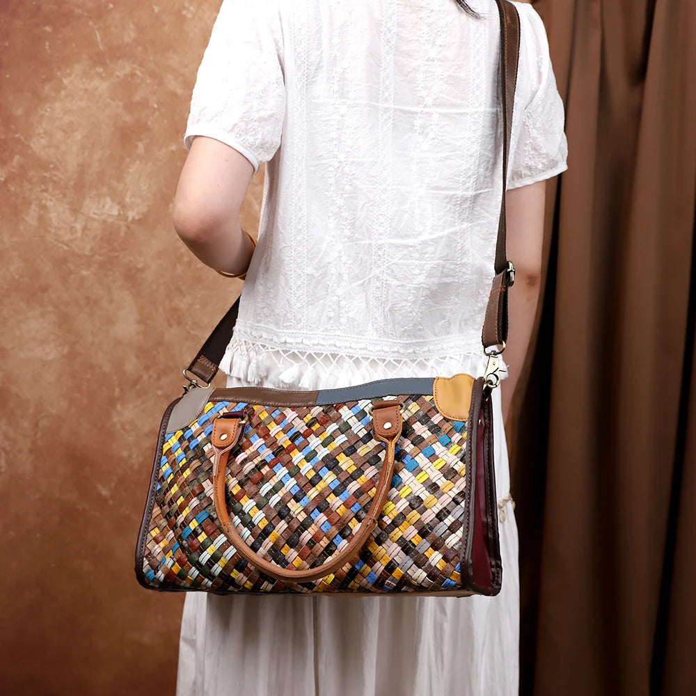 Retro hand-woven genuine leather casual versatile single-shoulder crossbody bag