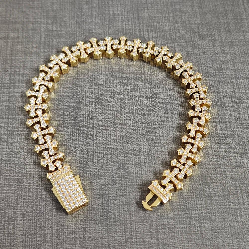 Iced Cross Chain Bracelets for Men Cubic Zirconia Cross Chain Fashion Jewelry