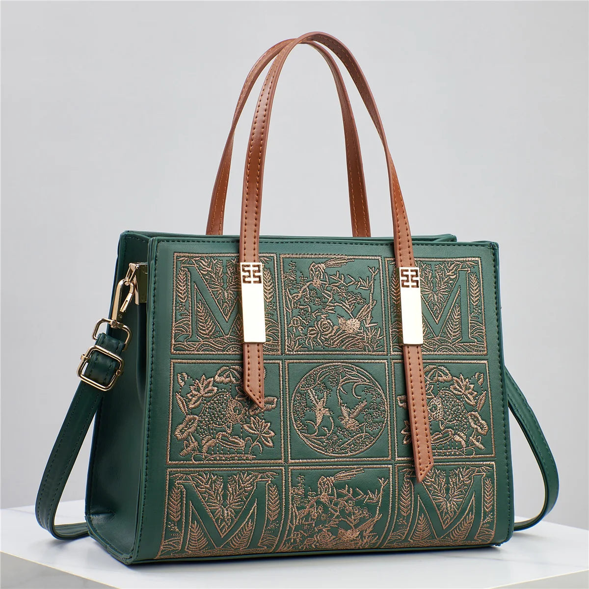 Embroidered Fashionable Handbag Square Single Shoulder PU Leather Crossbody Bag