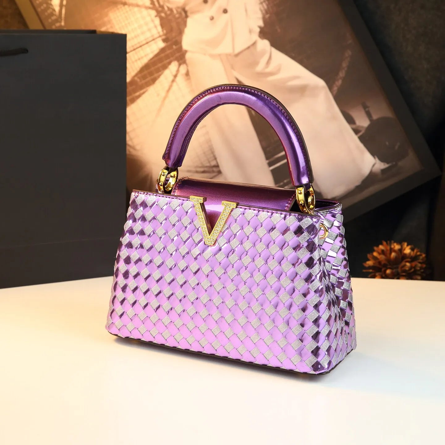 Genuine Leather Woven Handbag Light Luxury Shoulder Bag