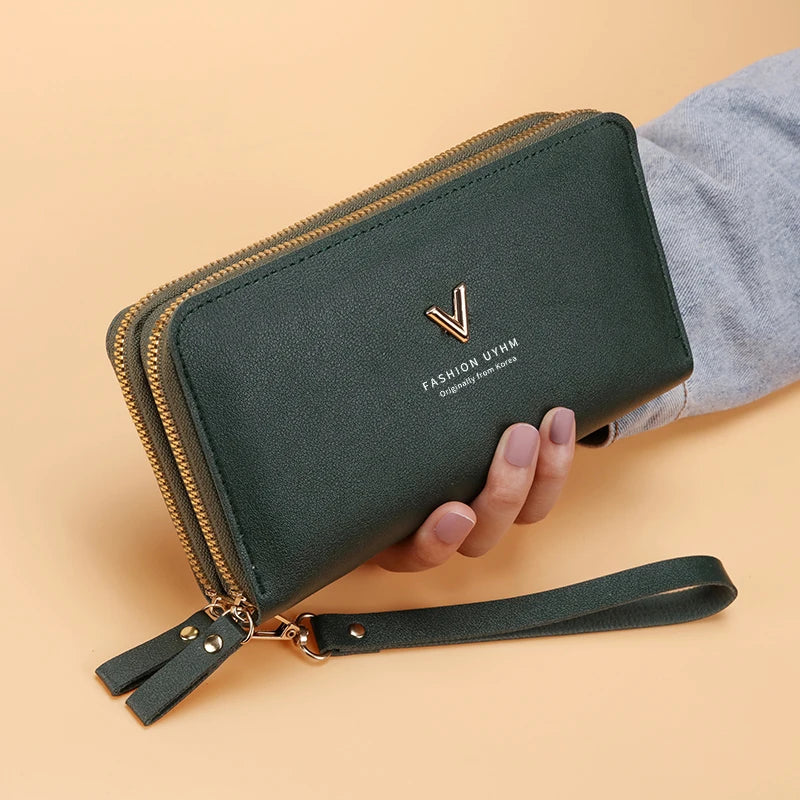 Double zipper clutch wallet long stylish large-capacity